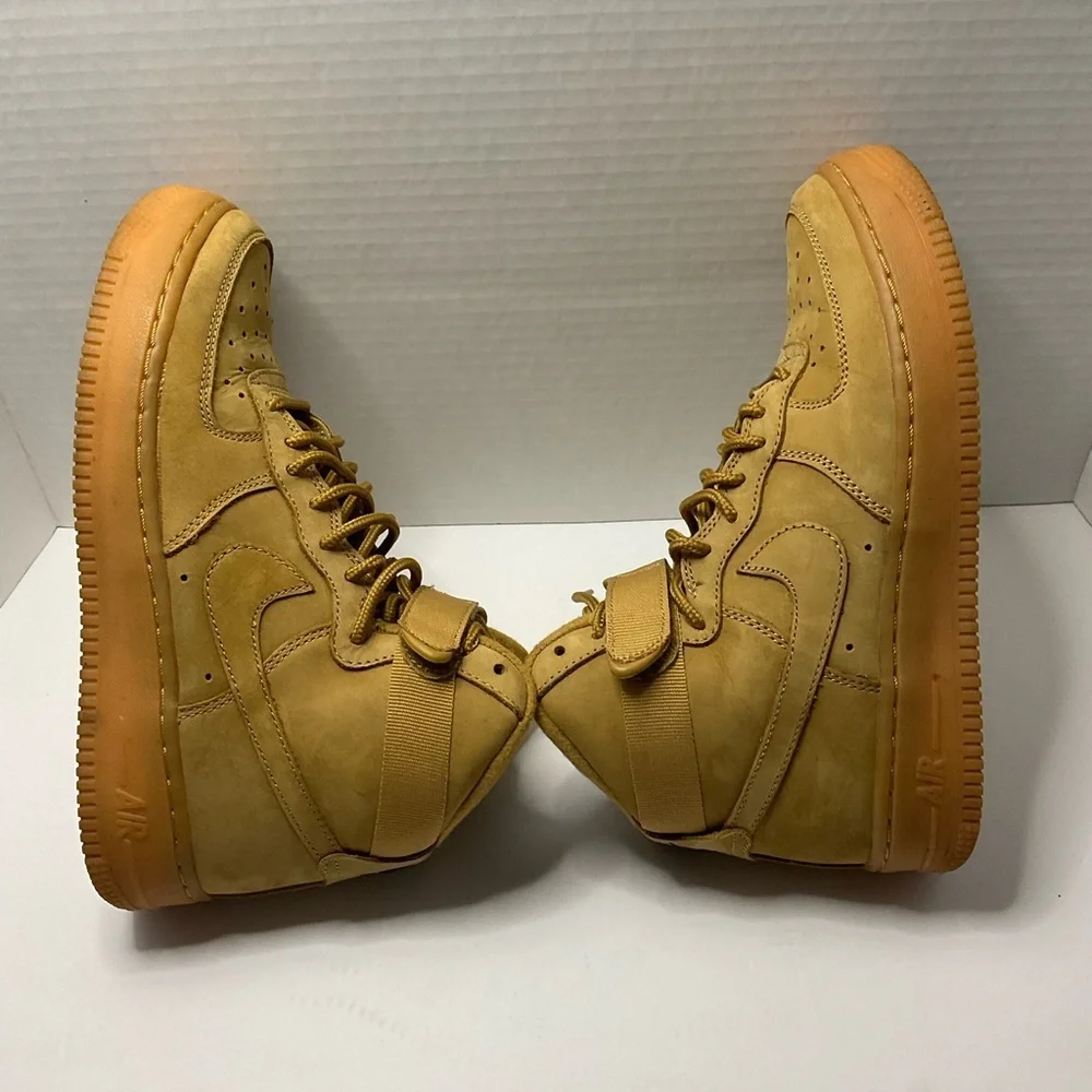 Nike Air Force 1 Tan High-Top Sneakers with Strap and Perforated Toe Box